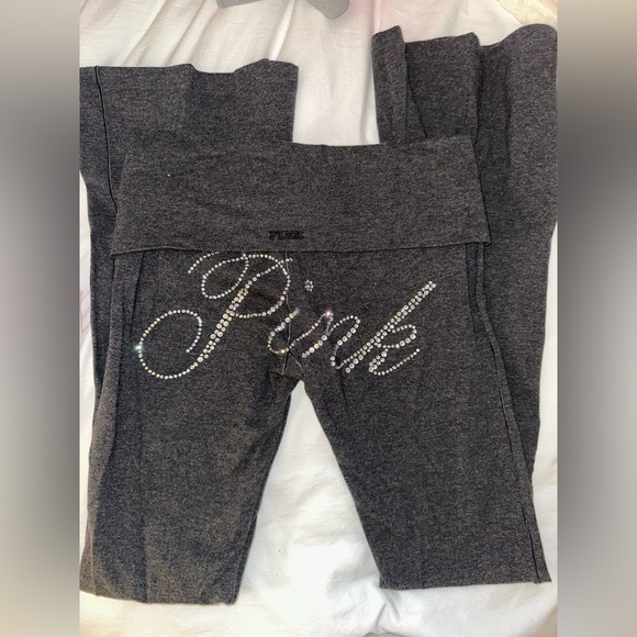PINK Victoria's Secret Pants - PINK Victoria's Secret Bling Gray Foldover Flare Leggings Size XS